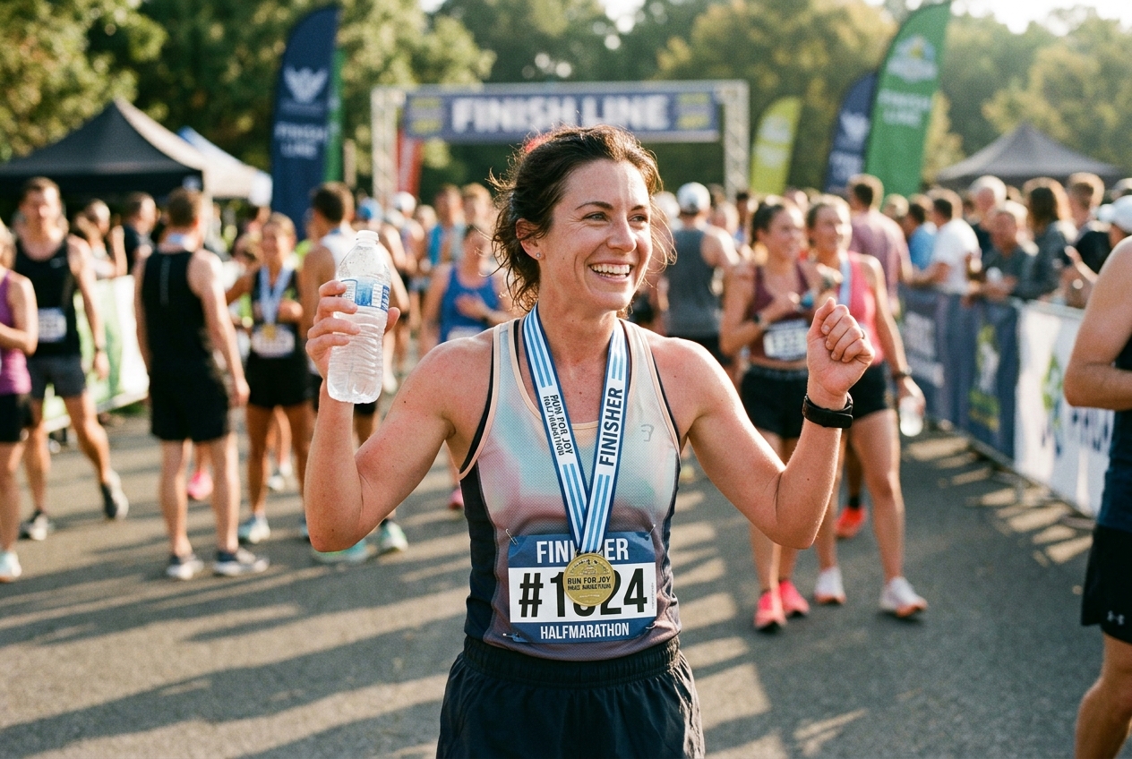 Marathon distance runner executing negative split pacing strategy